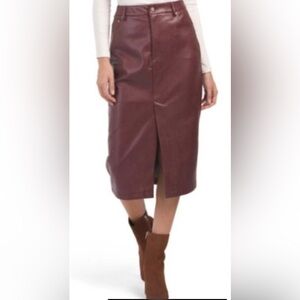 7 For All Mankind Deep Red faux Leather Pencil Skirt